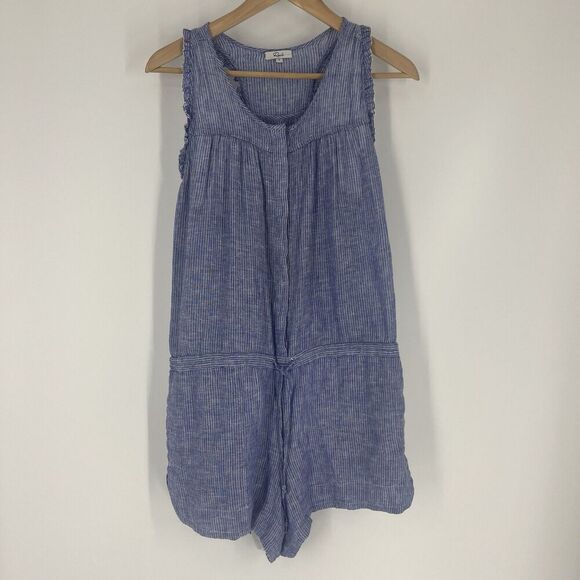 Rails Romper Size Small Womens Blue Cotton Ruffle Sleeveless Button Lynn Stripe - Picture 1 of 10